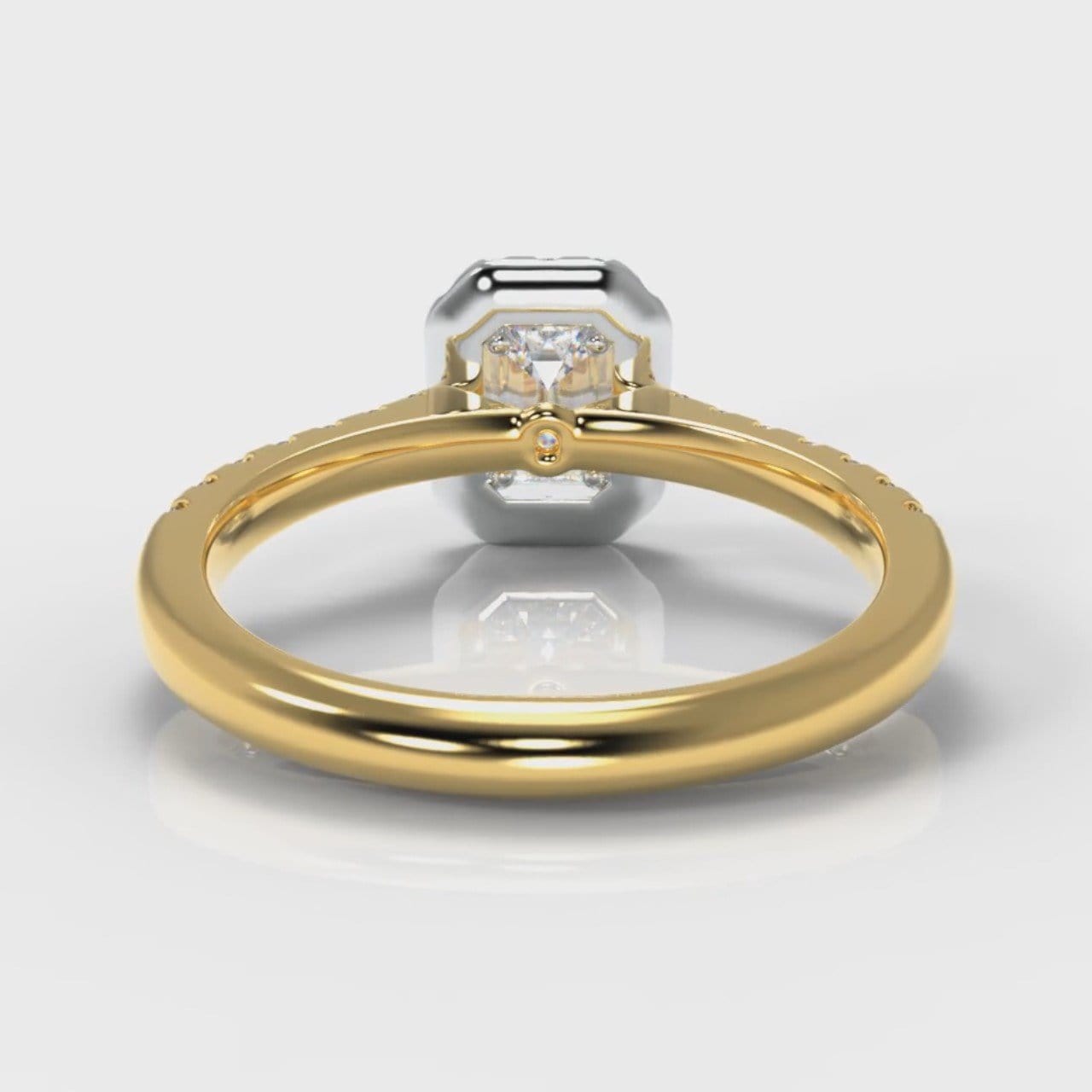 Micropavé Emerald Cut Diamond Halo Engagement Ring - Two Tone Yellow Gold