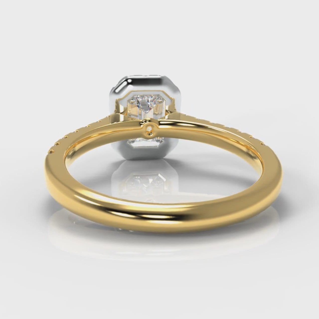 Micropavé Emerald Cut Diamond Halo Engagement Ring - Two Tone Yellow Gold