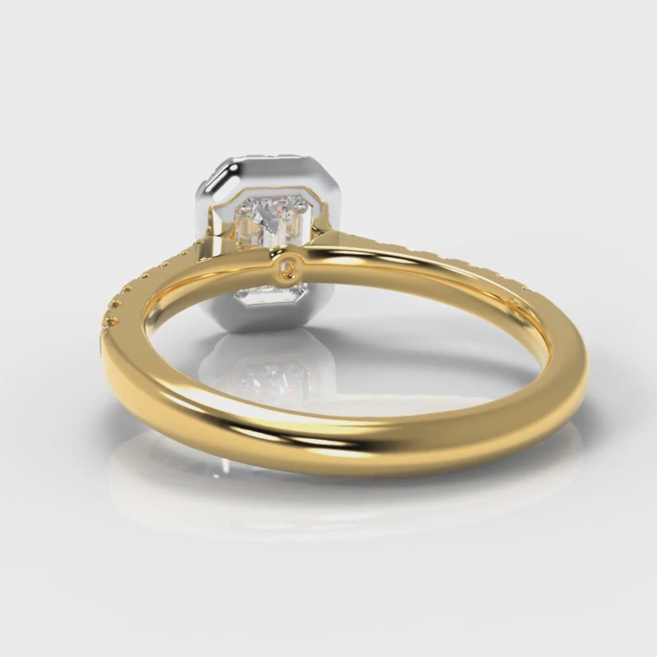 Micropavé Emerald Cut Diamond Halo Engagement Ring - Two Tone Yellow Gold