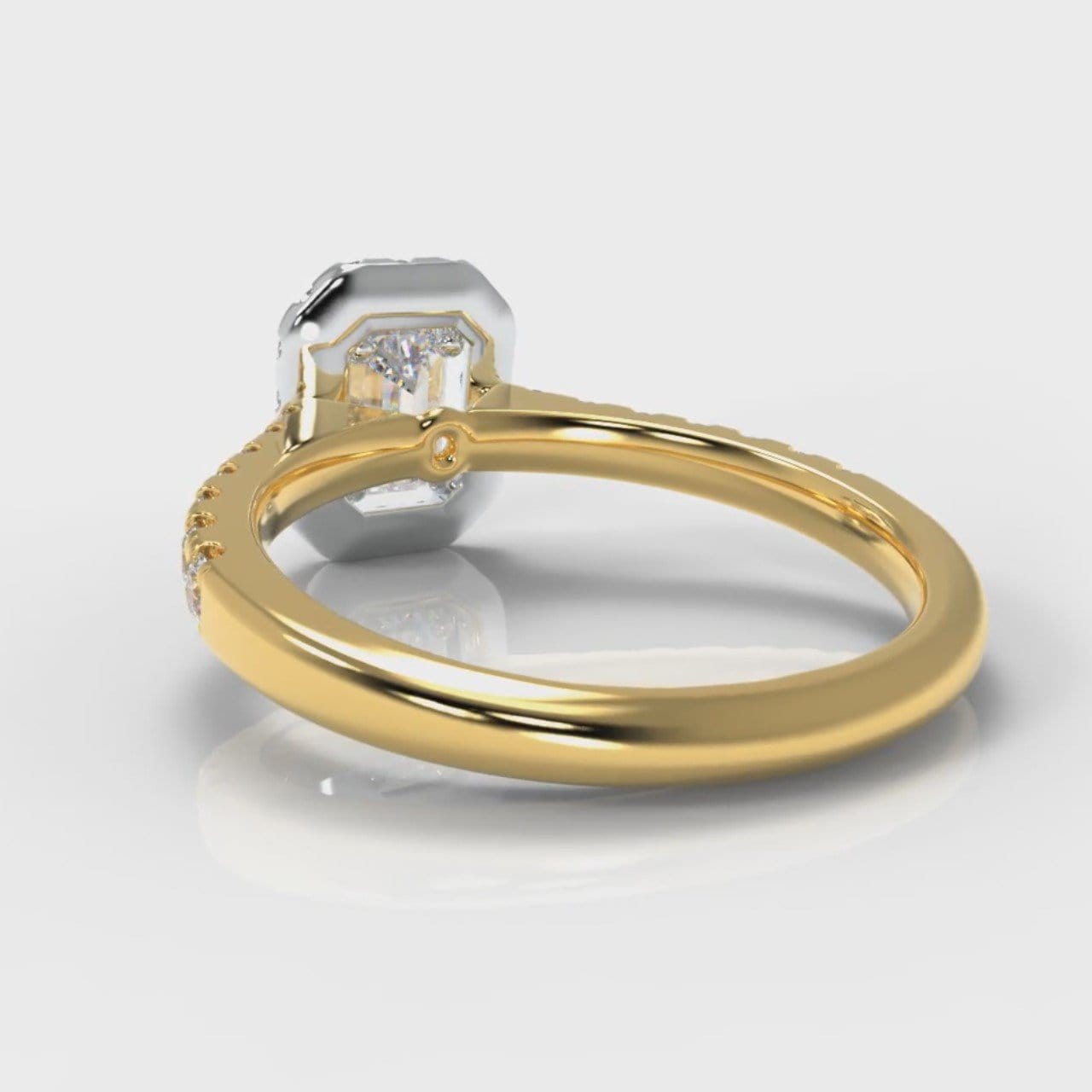 Micropavé Emerald Cut Diamond Halo Engagement Ring - Two Tone Yellow Gold