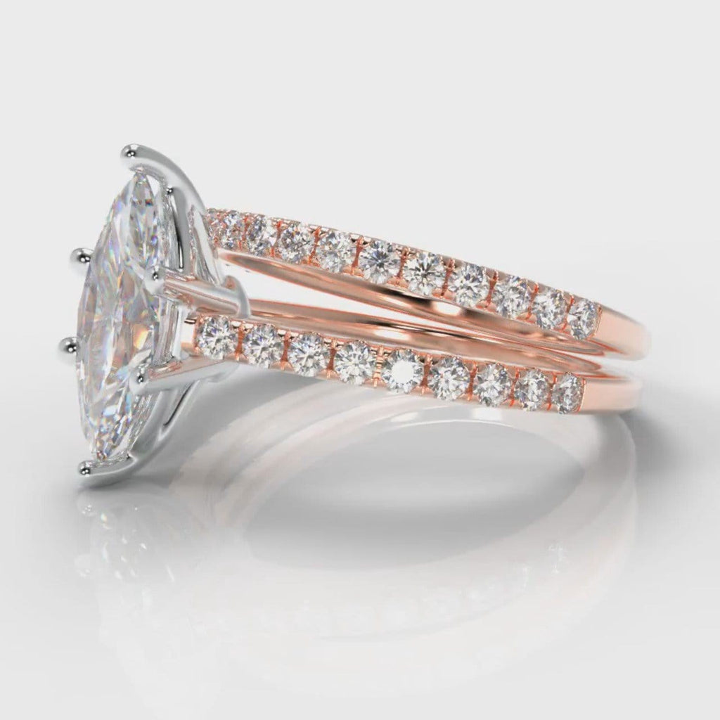 Star Petite Micropavé Marquise Diamond Bridal Set - Rose Gold