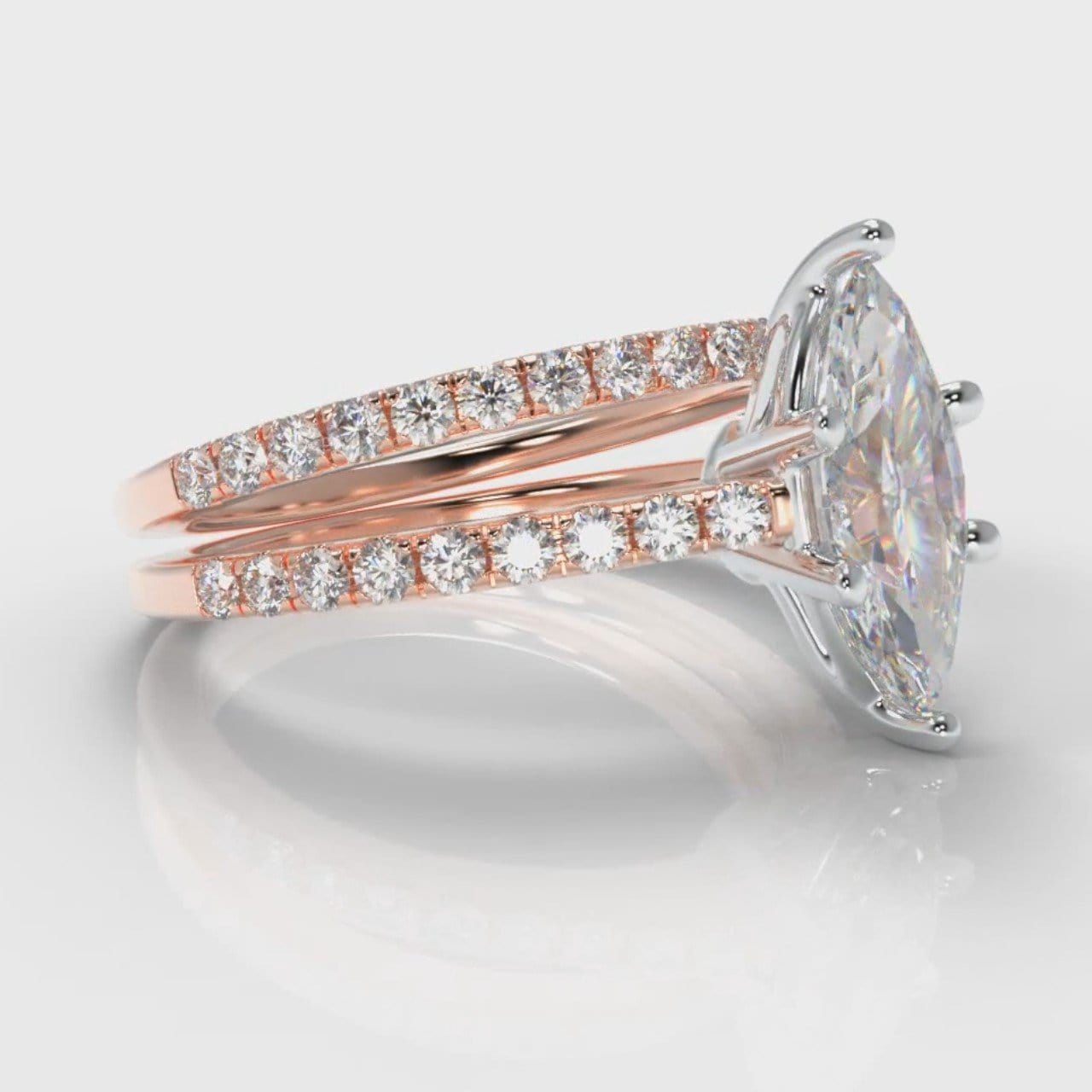 Star Petite Micropavé Marquise Diamond Bridal Set - Rose Gold