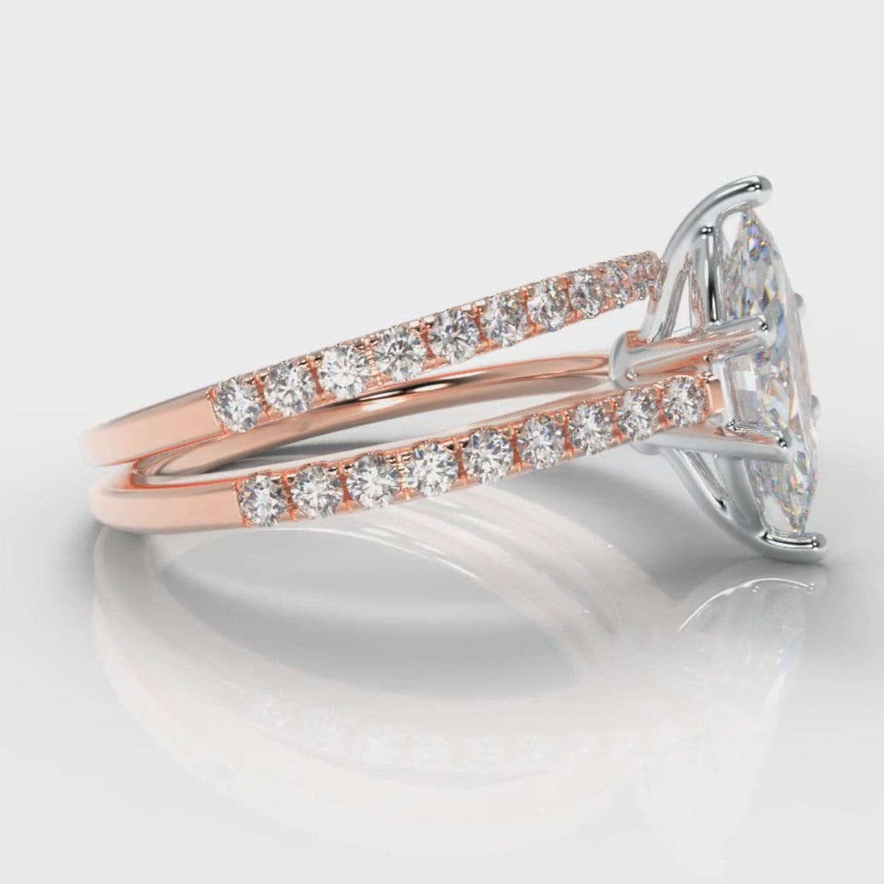 Star Petite Micropavé Marquise Diamond Bridal Set - Rose Gold