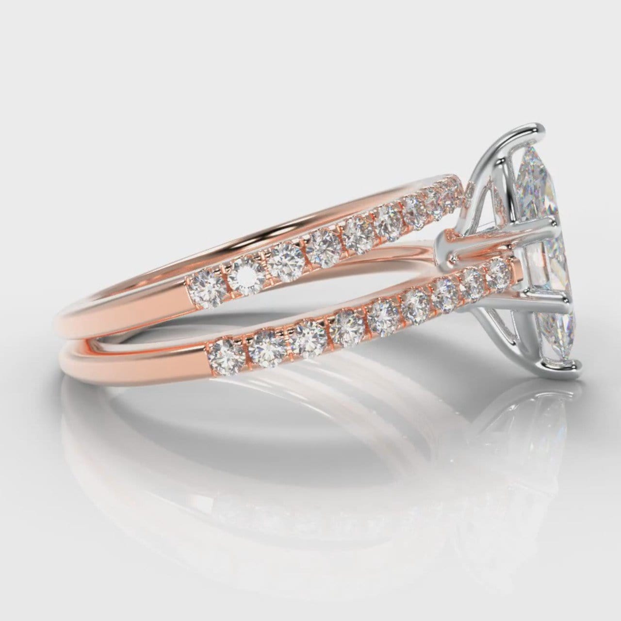Star Petite Micropavé Marquise Diamond Bridal Set - Rose Gold