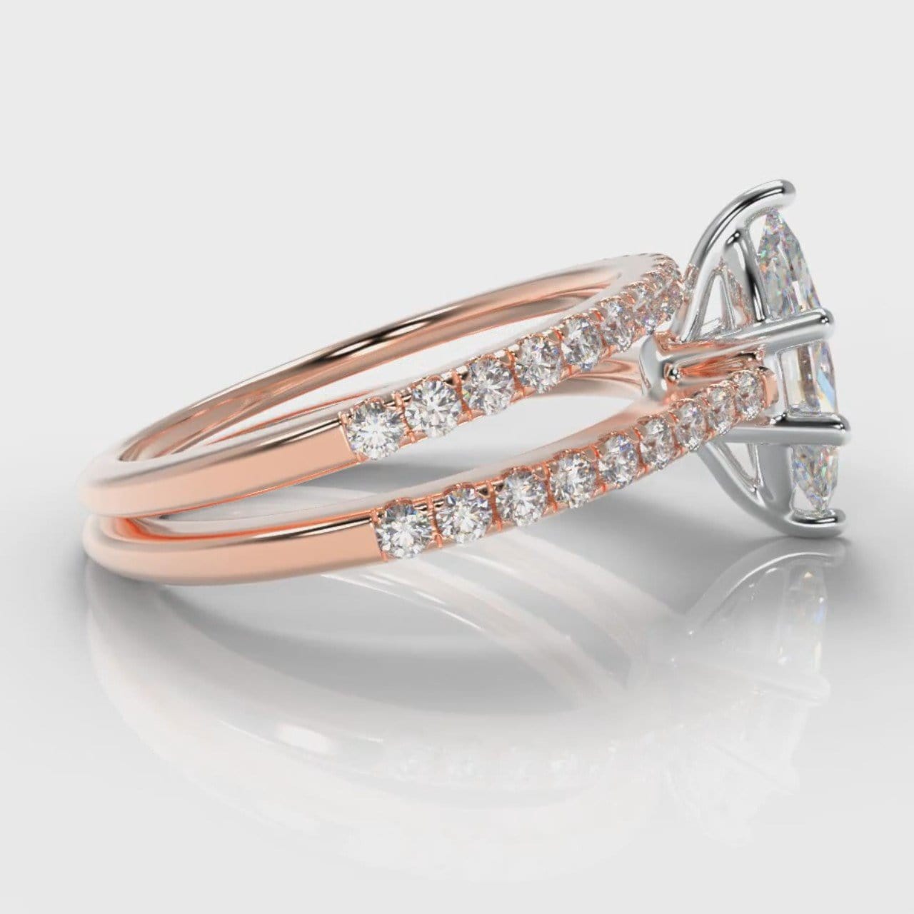 Star Petite Micropavé Marquise Diamond Bridal Set - Rose Gold