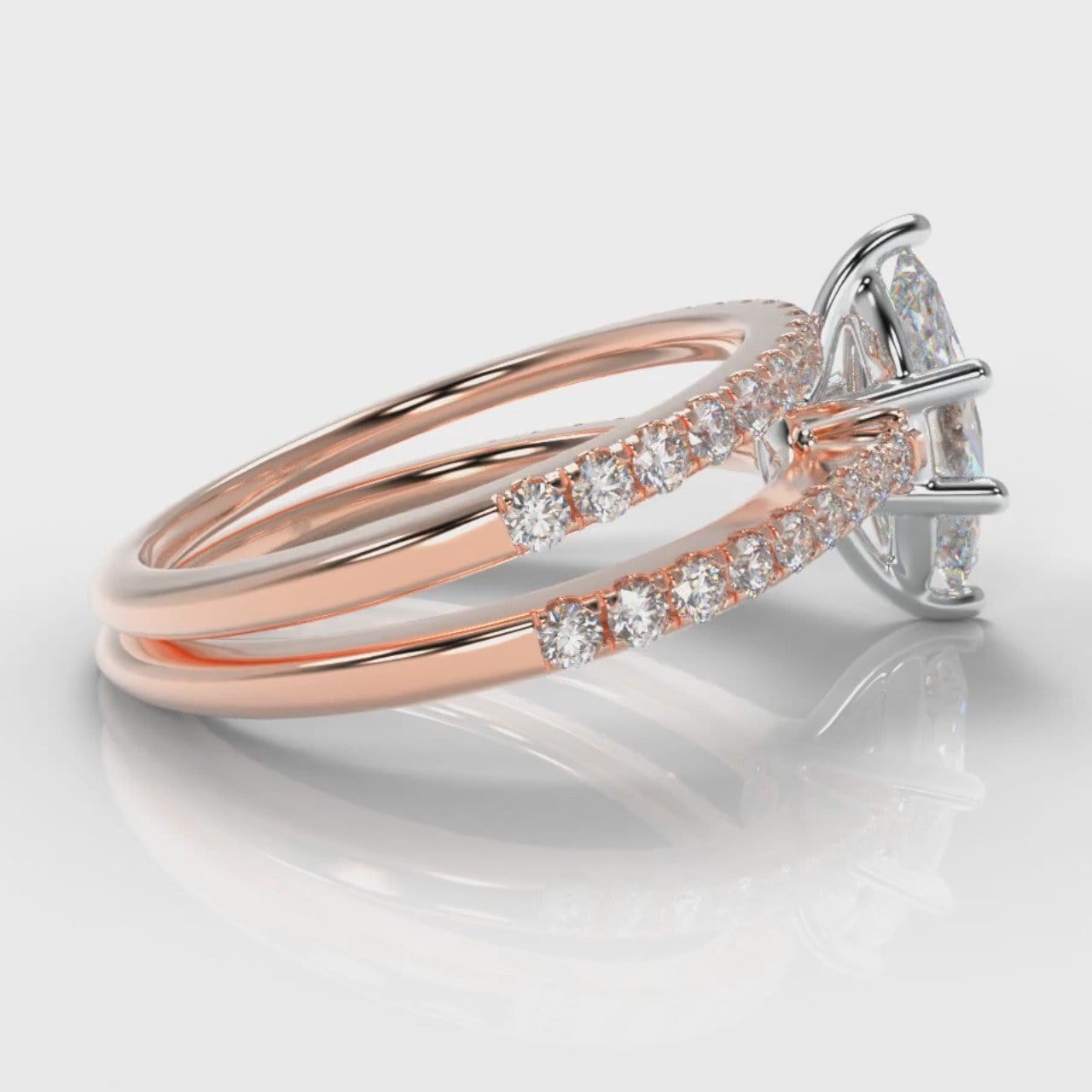 Star Petite Micropavé Marquise Diamond Bridal Set - Rose Gold