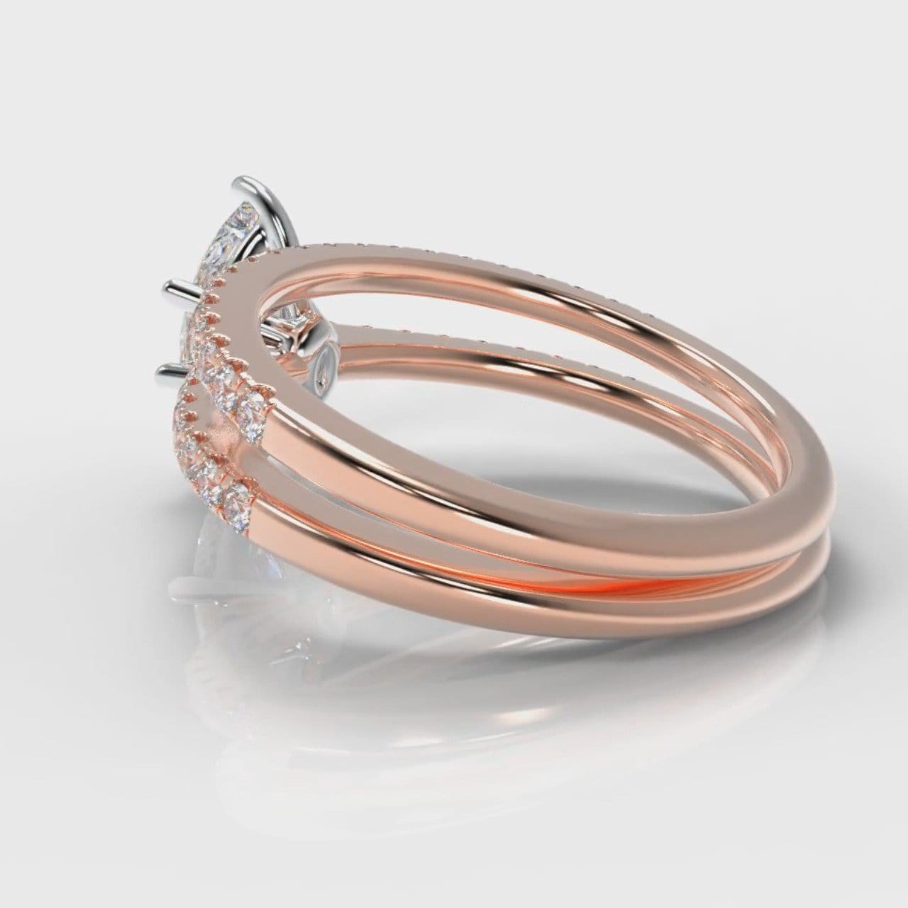 Star Petite Micropavé Marquise Diamond Bridal Set - Rose Gold