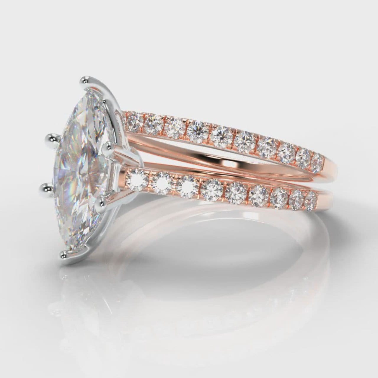Star Petite Micropavé Marquise Diamond Bridal Set - Rose Gold
