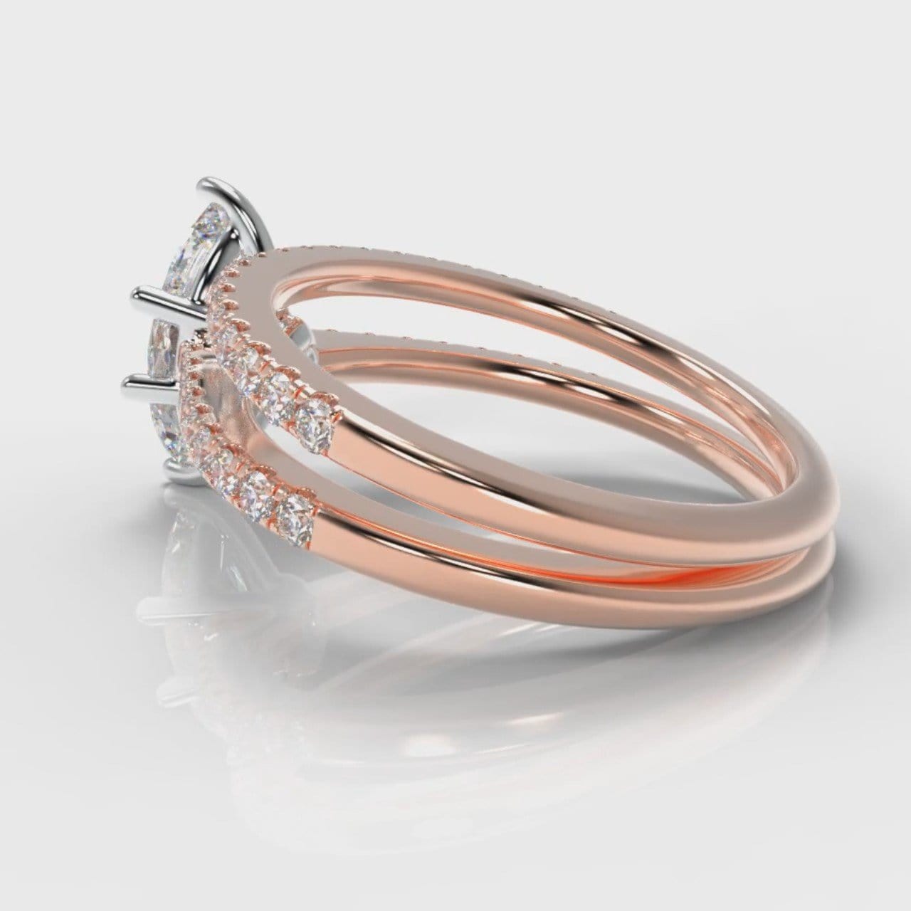 Star Petite Micropavé Marquise Diamond Bridal Set - Rose Gold