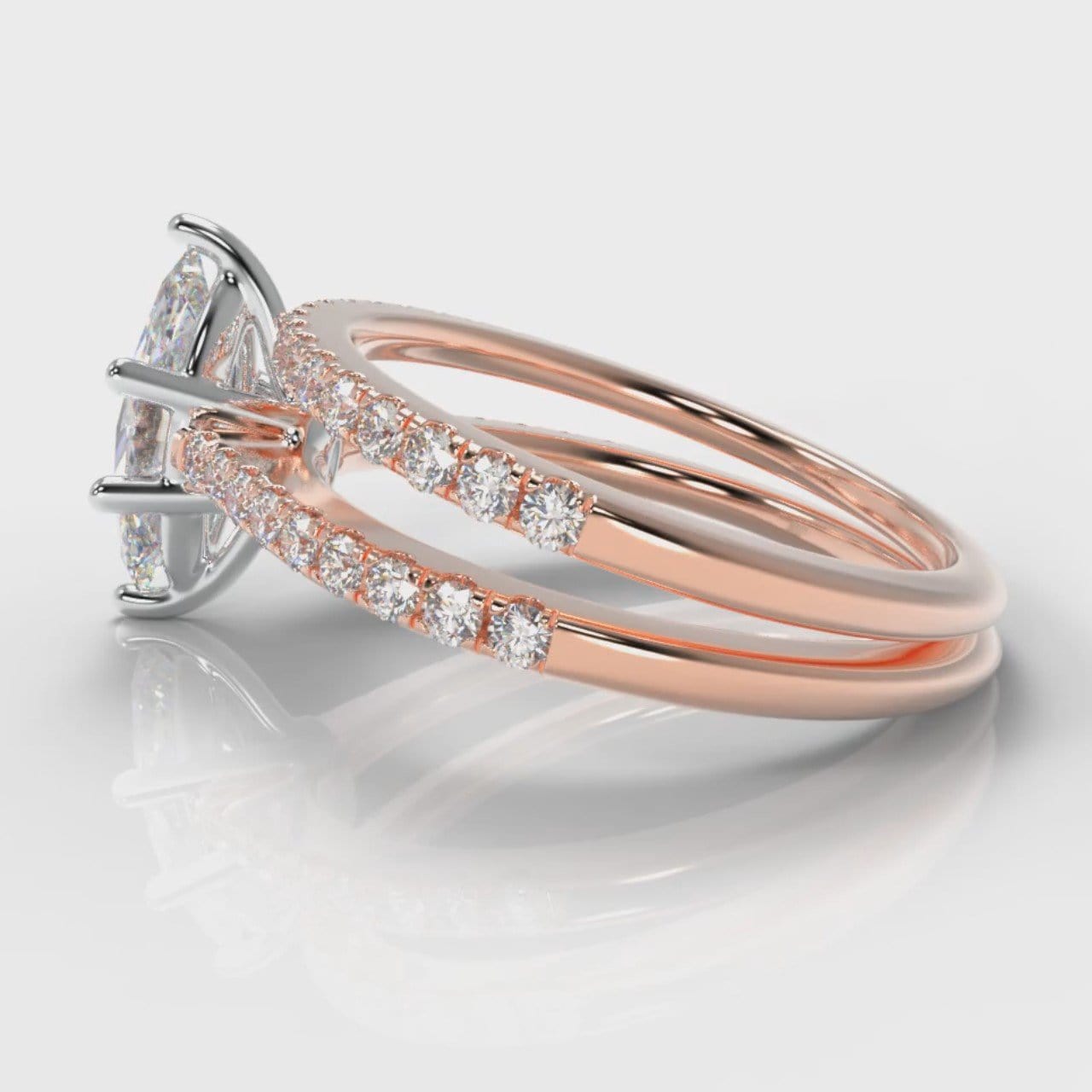 Star Petite Micropavé Marquise Diamond Bridal Set - Rose Gold