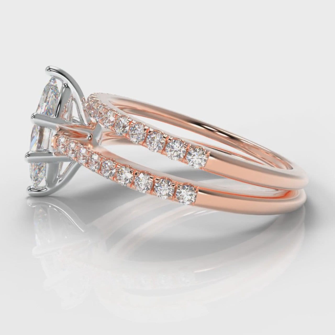 Star Petite Micropavé Marquise Diamond Bridal Set - Rose Gold