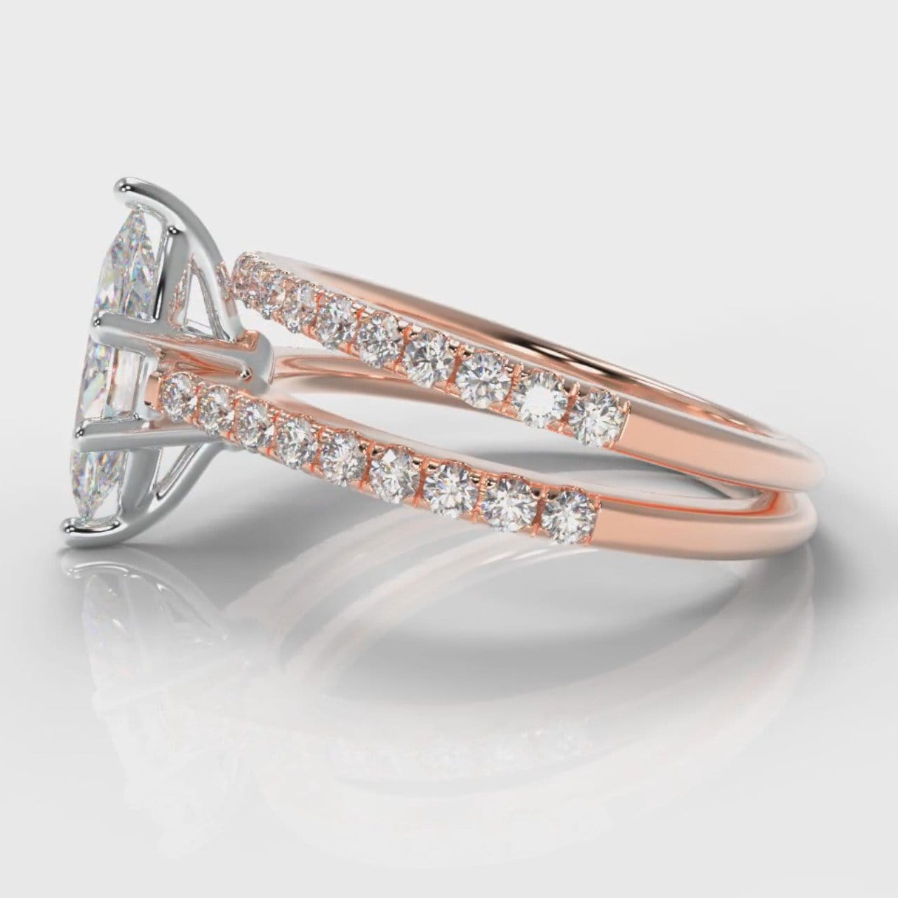 Star Petite Micropavé Marquise Diamond Bridal Set - Rose Gold