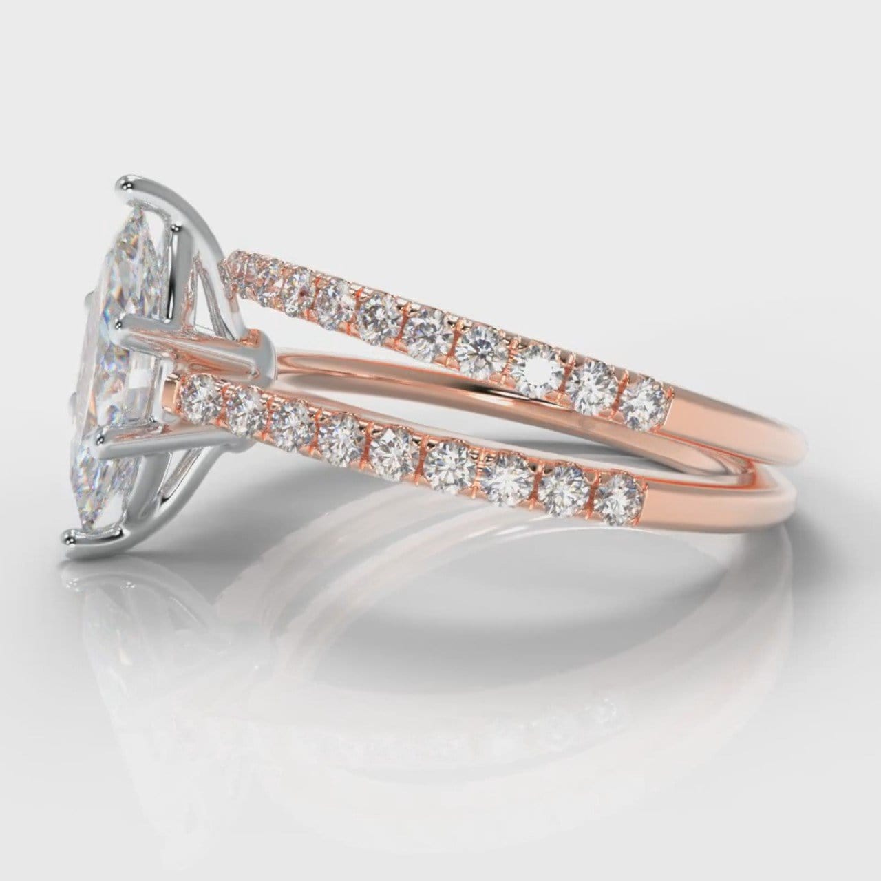 Star Petite Micropavé Marquise Diamond Bridal Set - Rose Gold