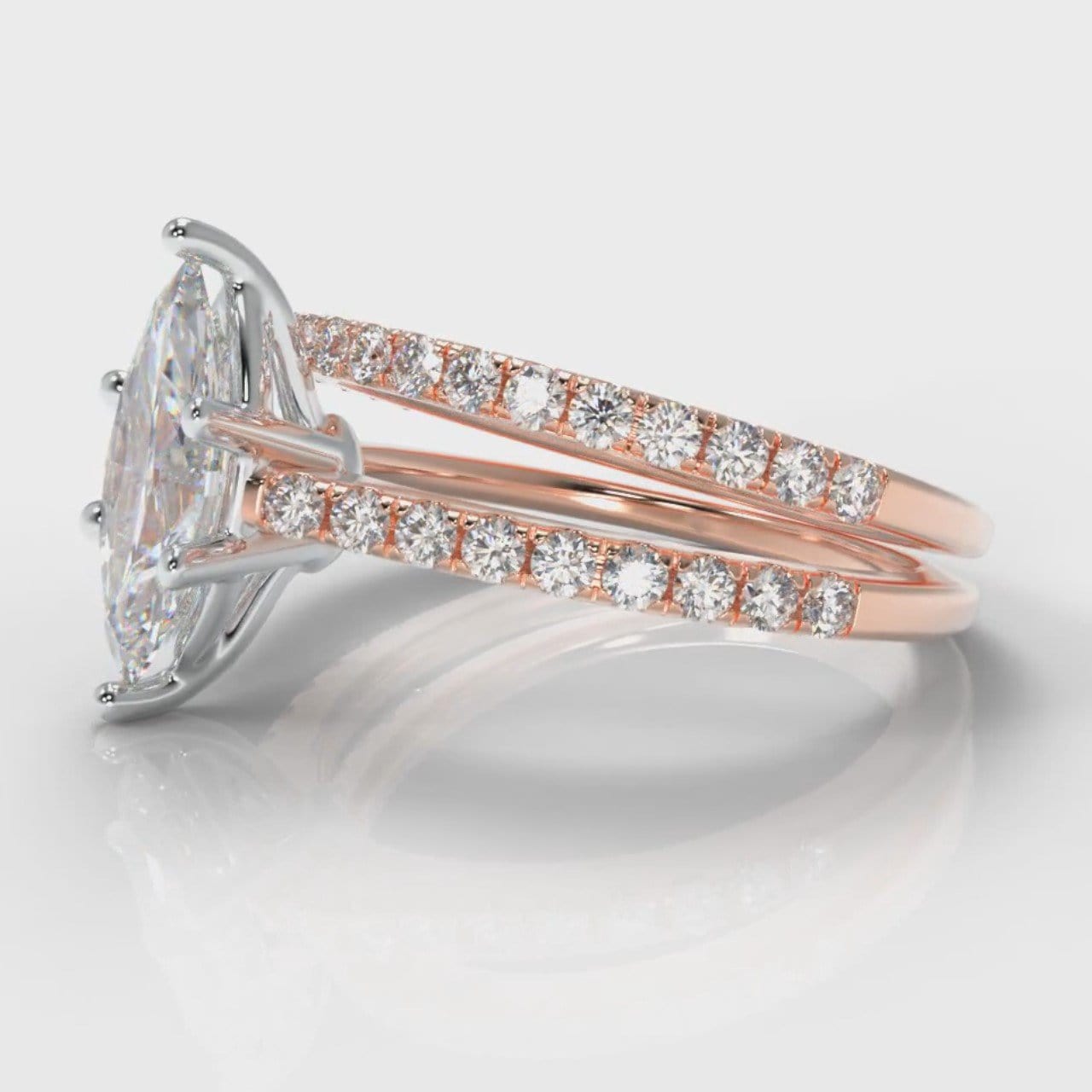 Star Petite Micropavé Marquise Diamond Bridal Set - Rose Gold