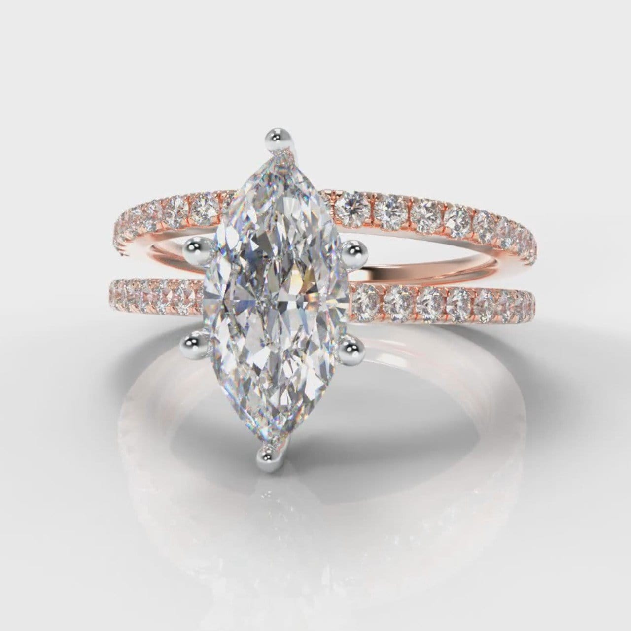 Star Petite Micropavé Marquise Diamond Bridal Set - Rose Gold