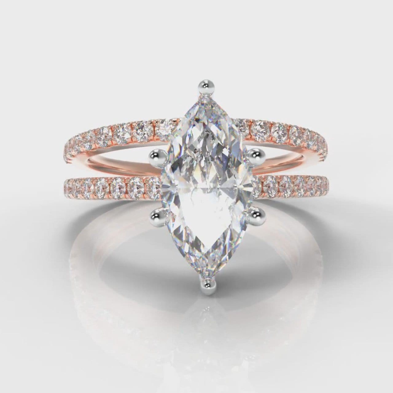 Star Petite Micropavé Marquise Diamond Bridal Set - Rose Gold