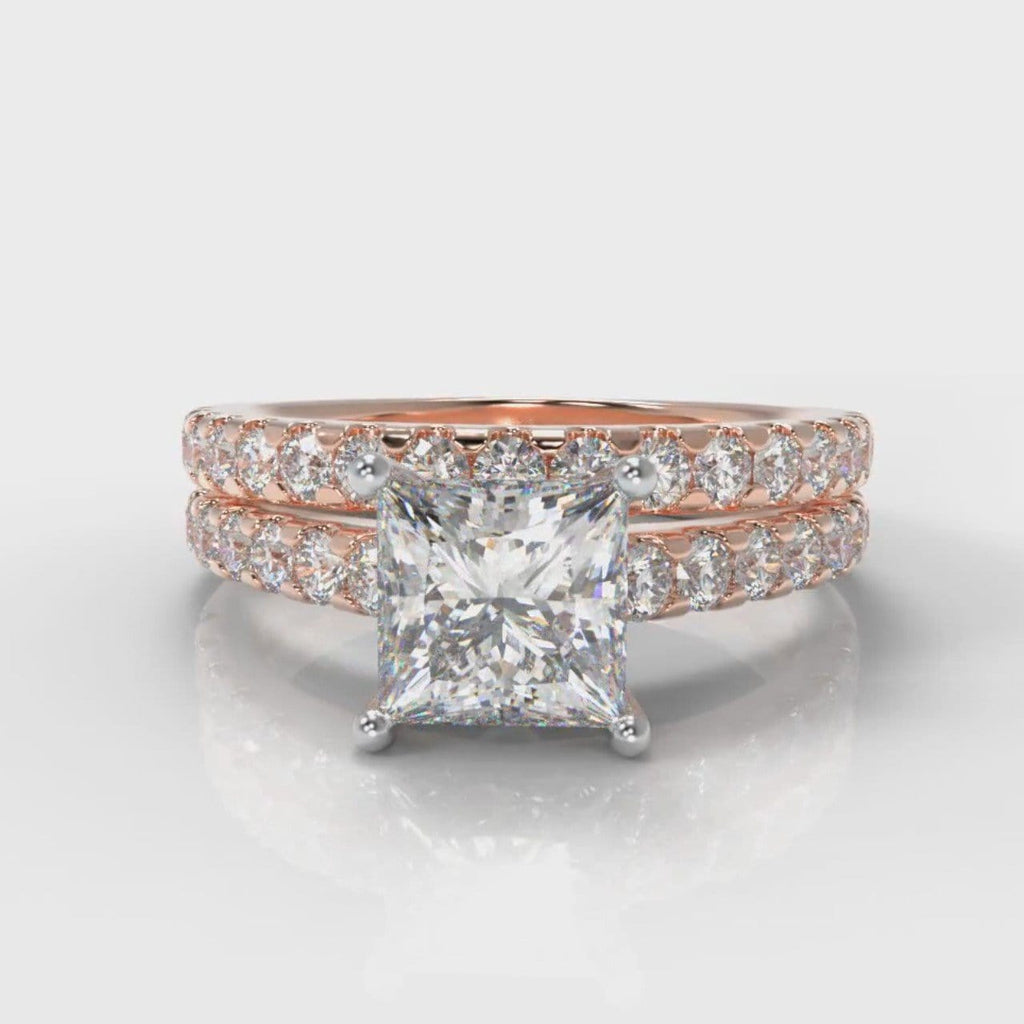 Carrée Micropavé Princess Cut Diamond Bridal Set - Rose Gold