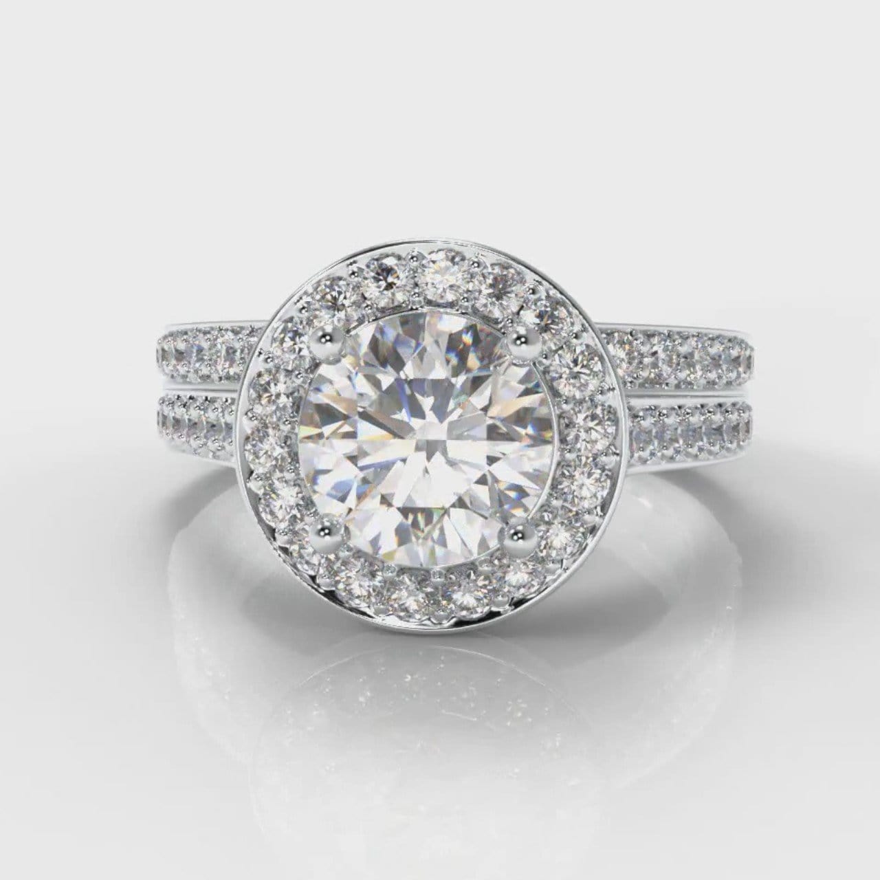 Pavé Round Brilliant Diamond Halo Bridal Set