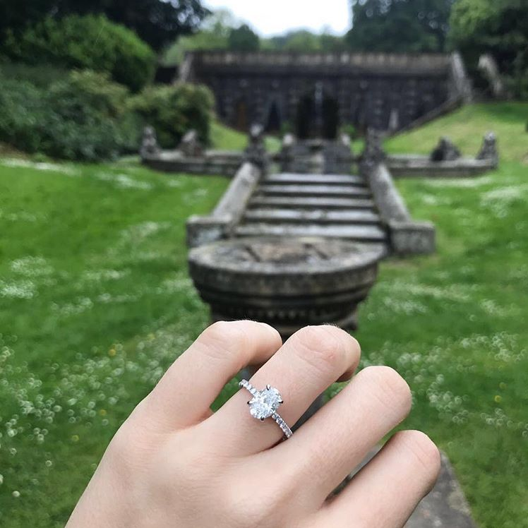 Petite Micropavé Oval Diamond Engagement Ring