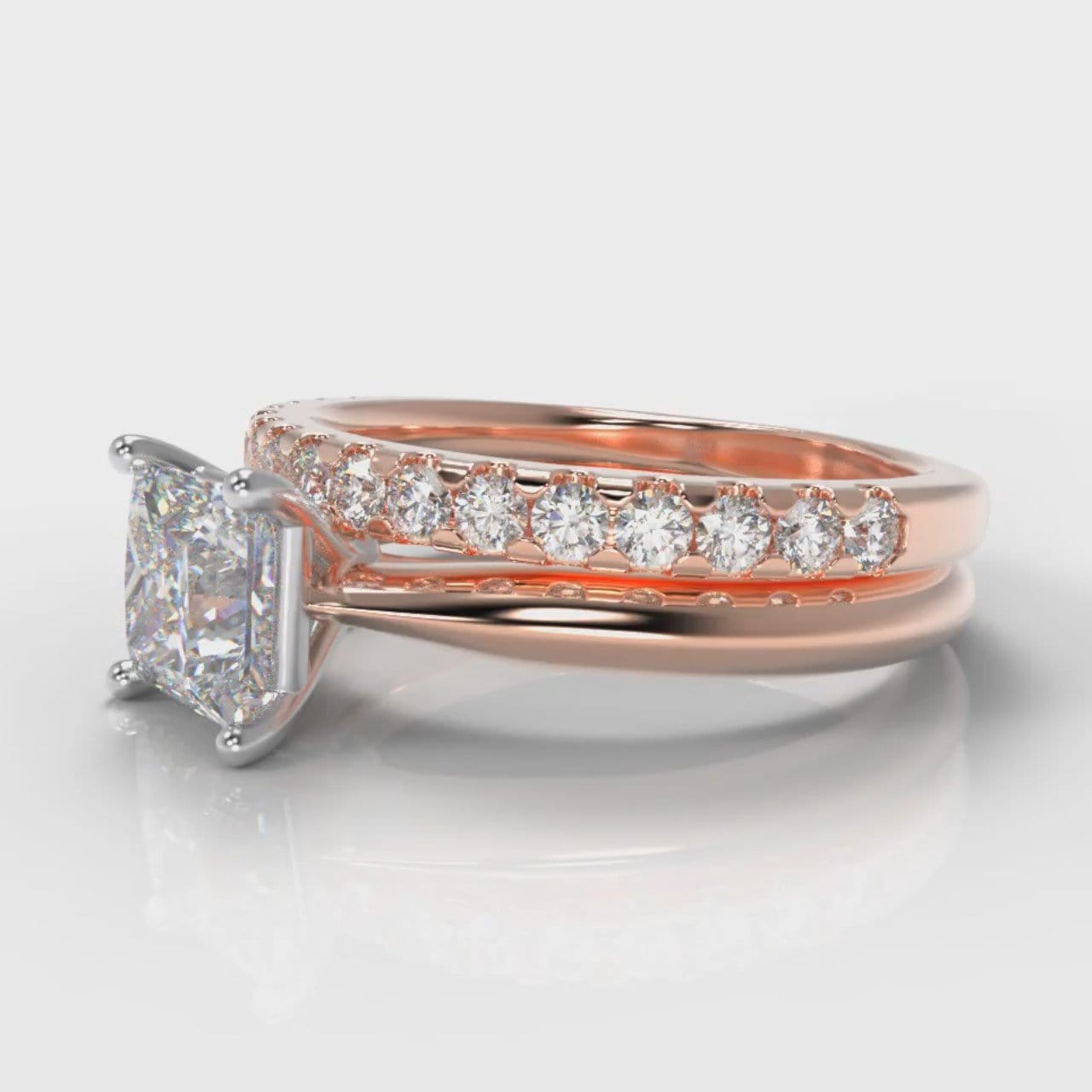 Carrée Solitaire Princess Cut Diamond Bridal Set - Rose Gold