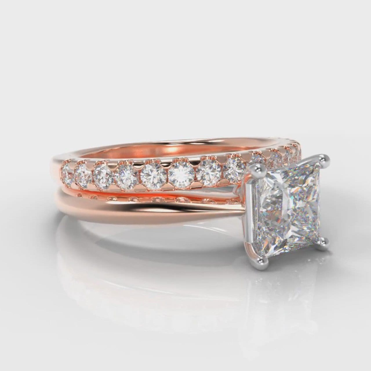 Carrée Solitaire Princess Cut Diamond Bridal Set - Rose Gold