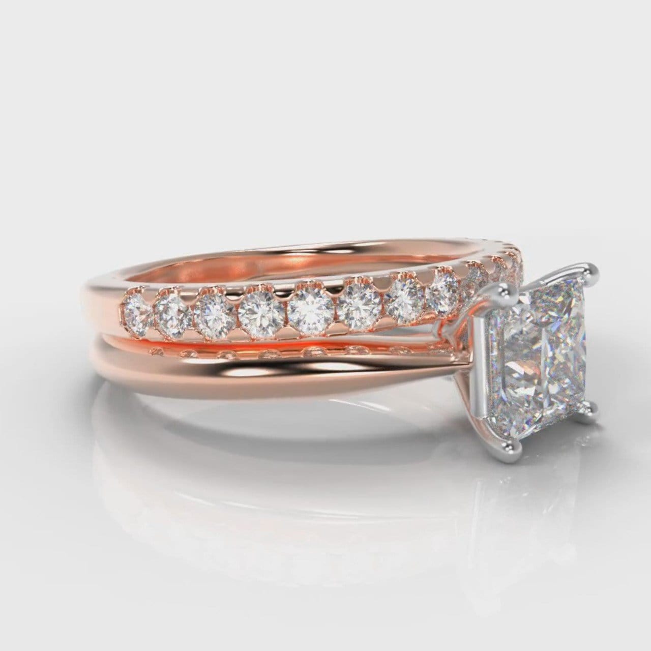 Carrée Solitaire Princess Cut Diamond Bridal Set - Rose Gold