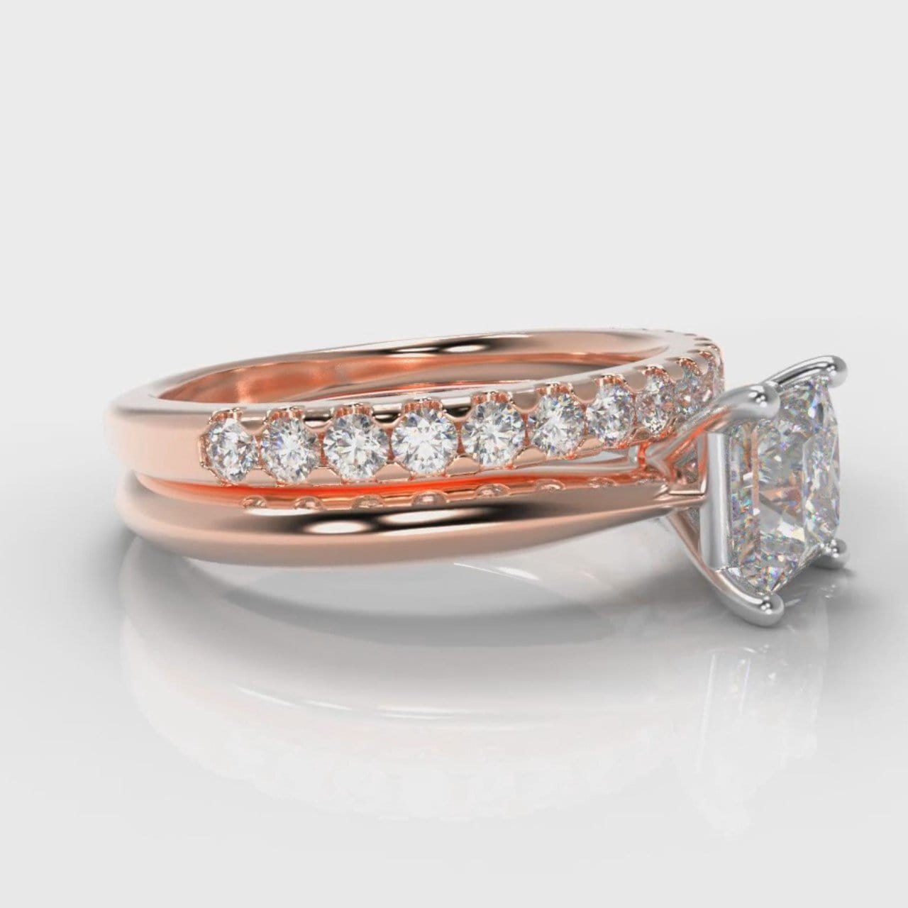 Carrée Solitaire Princess Cut Diamond Bridal Set - Rose Gold