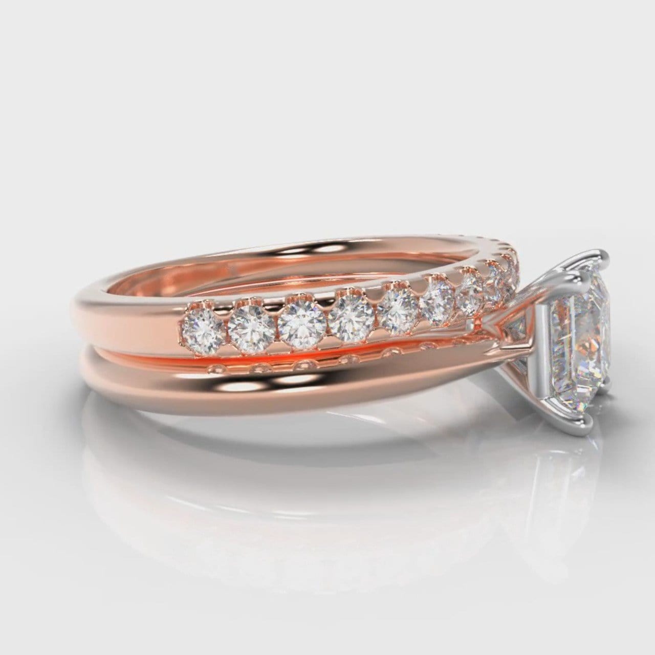 Carrée Solitaire Princess Cut Diamond Bridal Set - Rose Gold