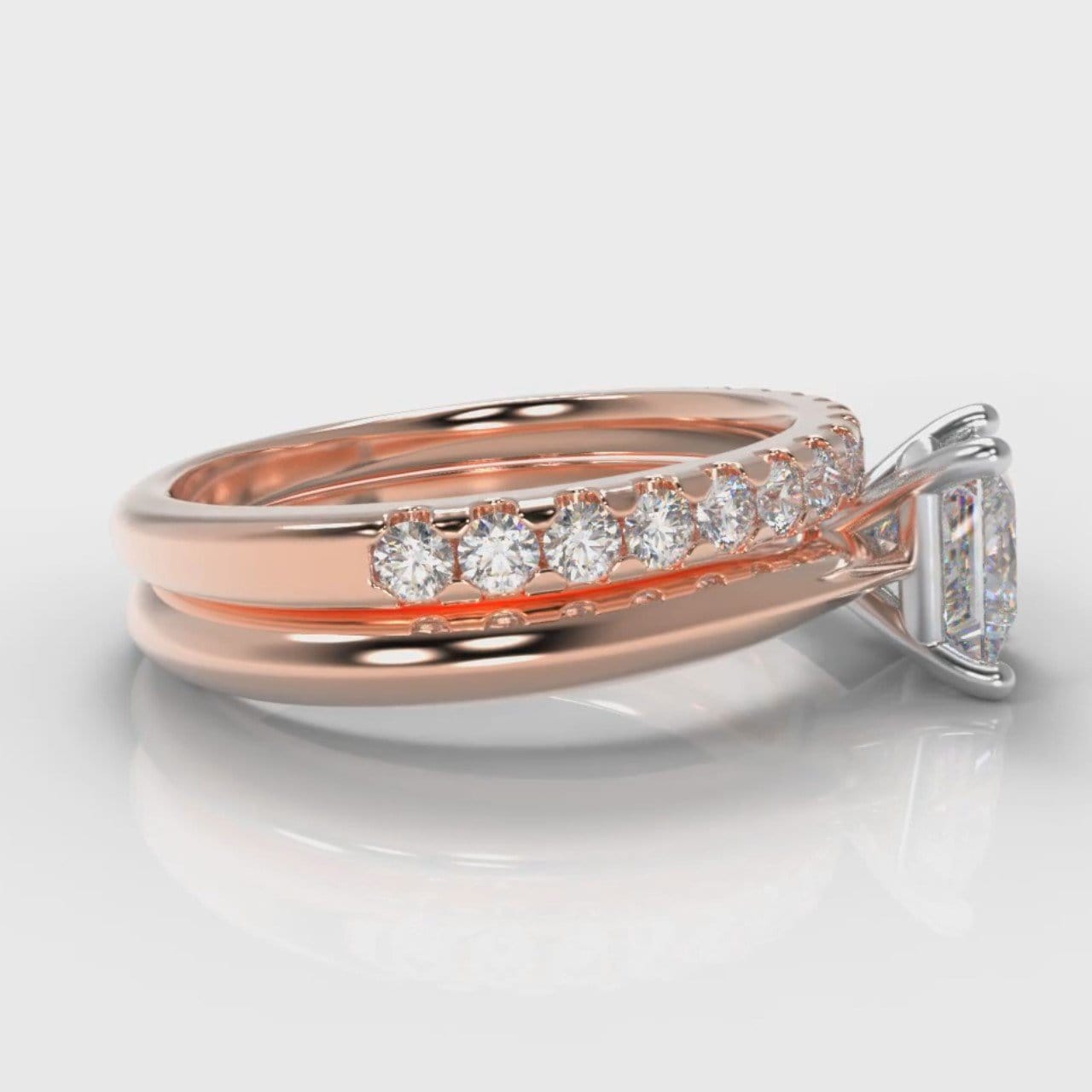 Carrée Solitaire Princess Cut Diamond Bridal Set - Rose Gold