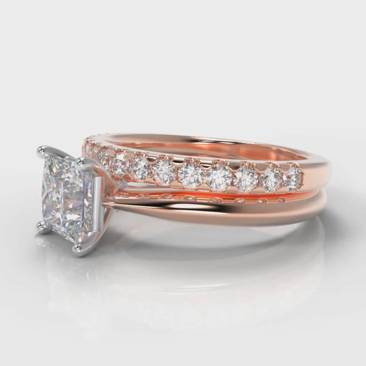 Carrée Solitaire Princess Cut Diamond Bridal Set - Rose Gold