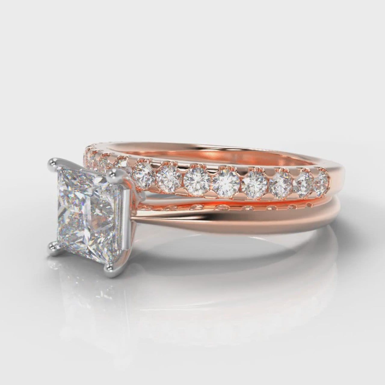 Carrée Solitaire Princess Cut Diamond Bridal Set - Rose Gold