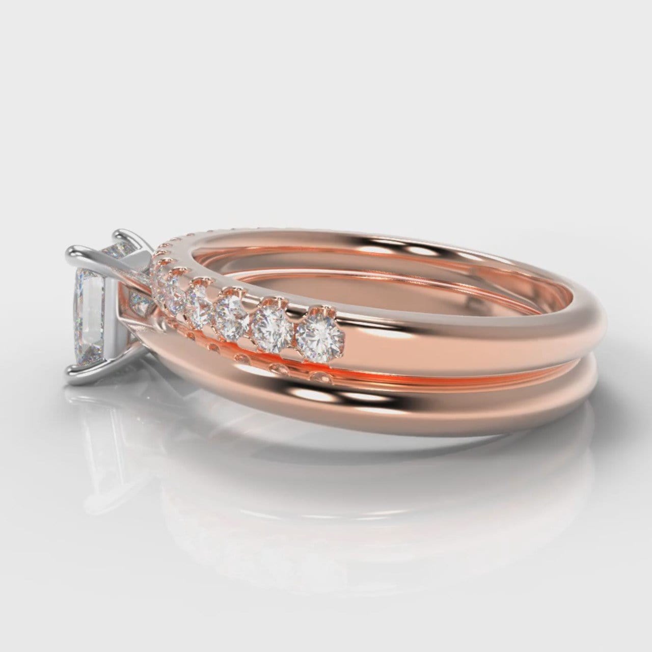 Carrée Solitaire Princess Cut Diamond Bridal Set - Rose Gold