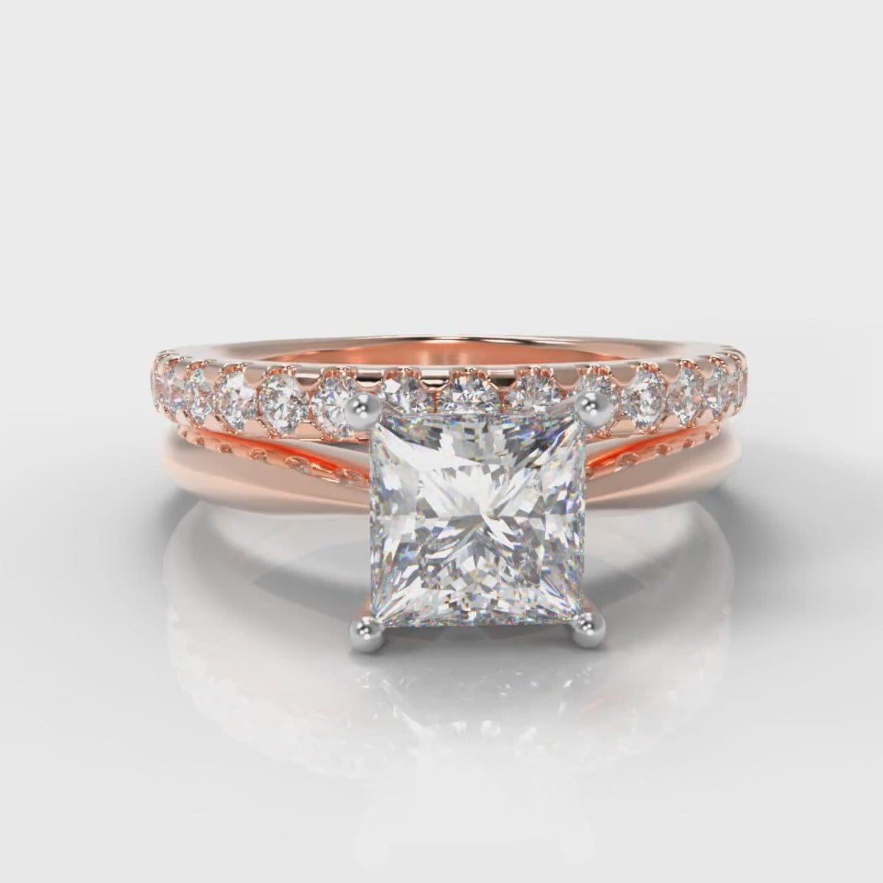 Carrée Solitaire Princess Cut Diamond Bridal Set - Rose Gold