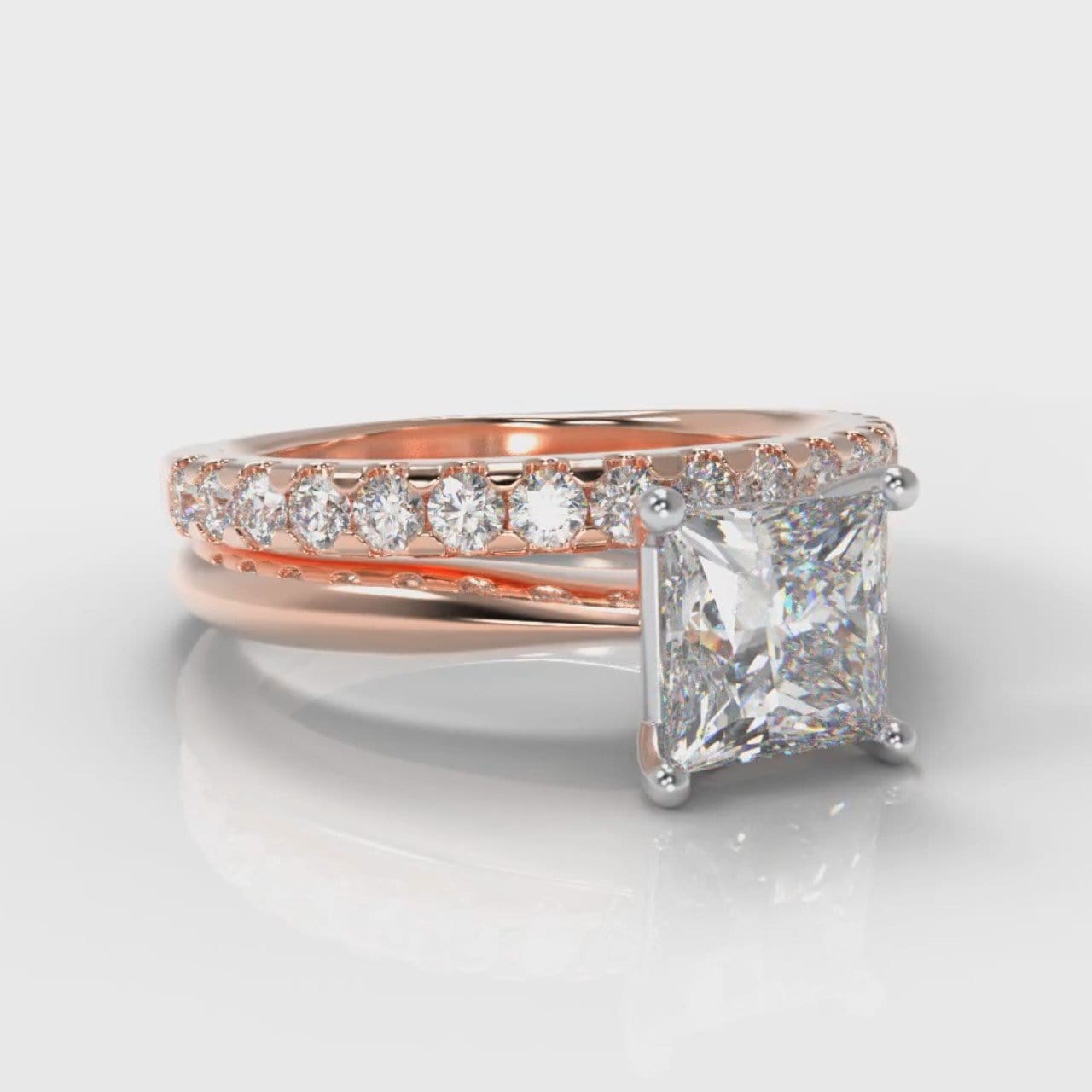 Carrée Solitaire Princess Cut Diamond Bridal Set - Rose Gold