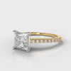 Petite Micropavé Princess Cut Diamond Engagement Ring - Yellow Gold
