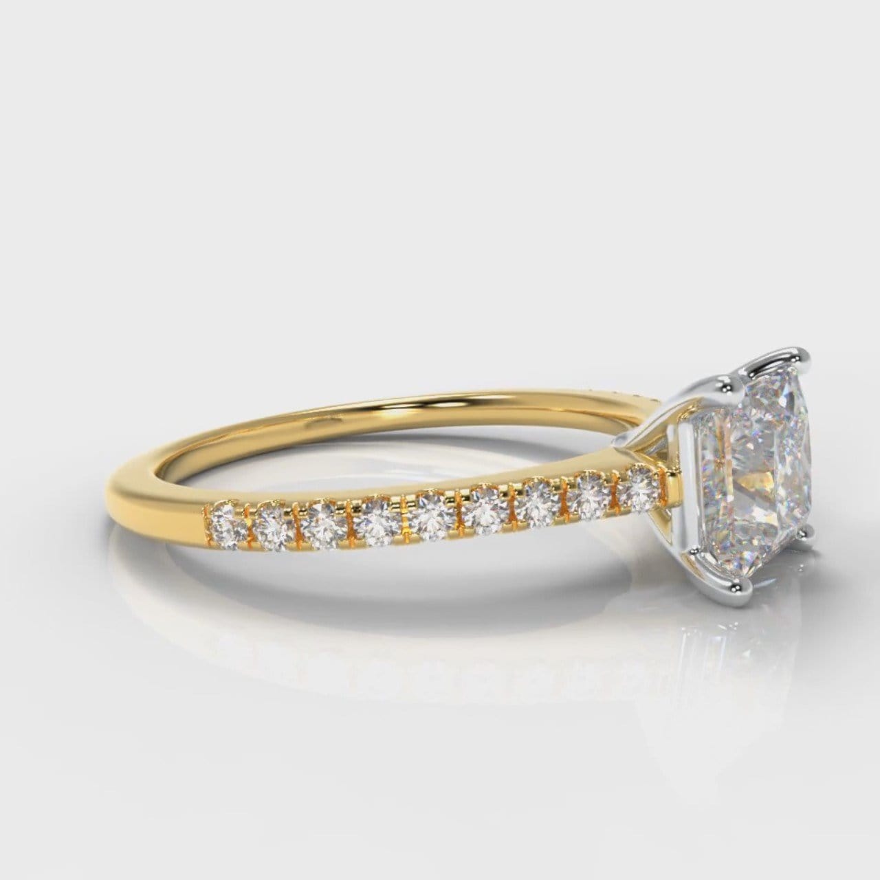 Petite Micropavé Princess Cut Diamond Engagement Ring - Yellow Gold