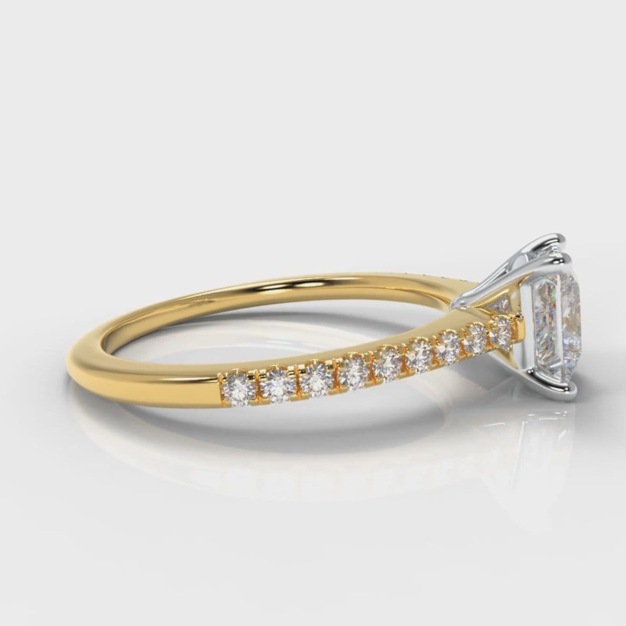 Petite Micropavé Princess Cut Diamond Engagement Ring - Yellow Gold