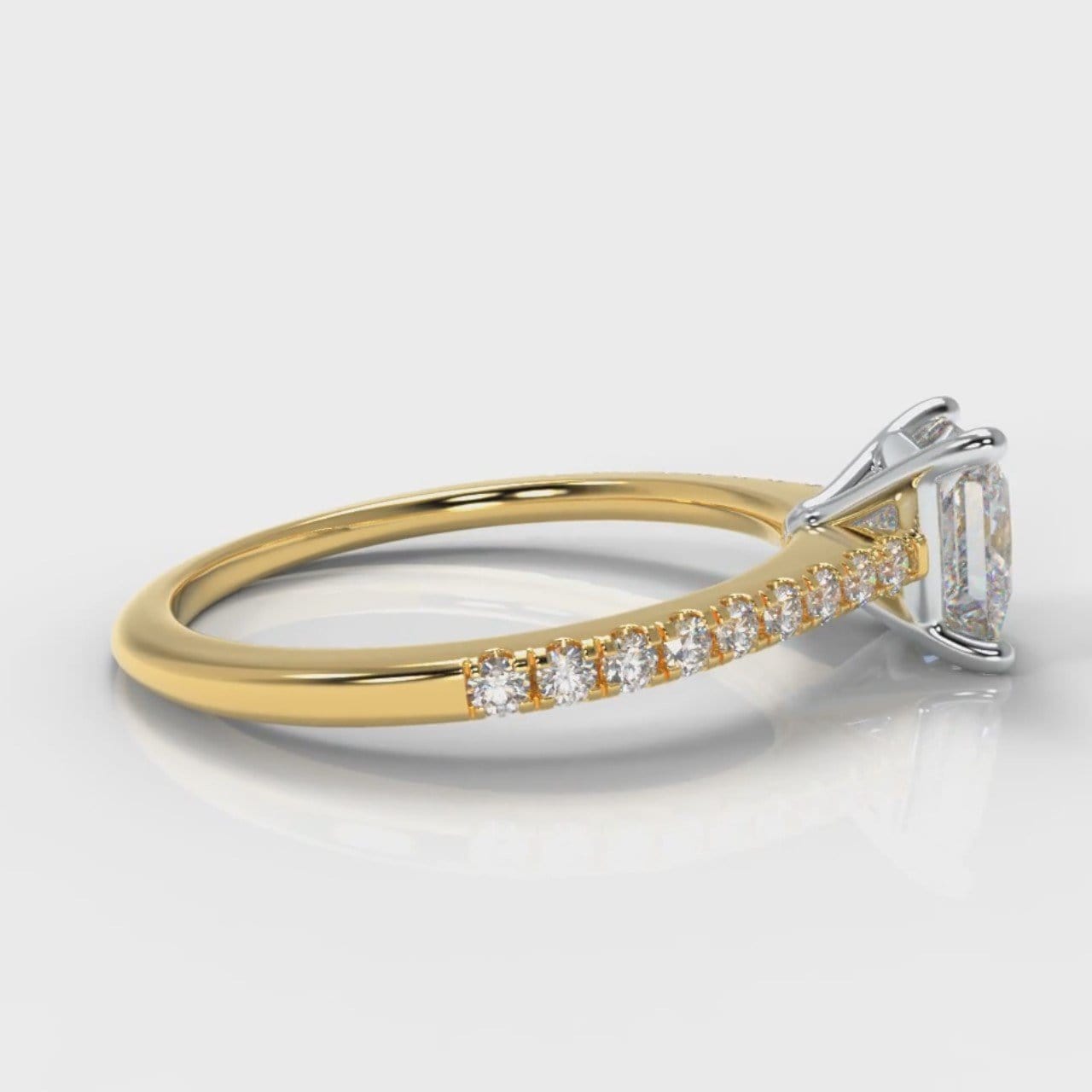 Petite Micropavé Princess Cut Diamond Engagement Ring - Yellow Gold