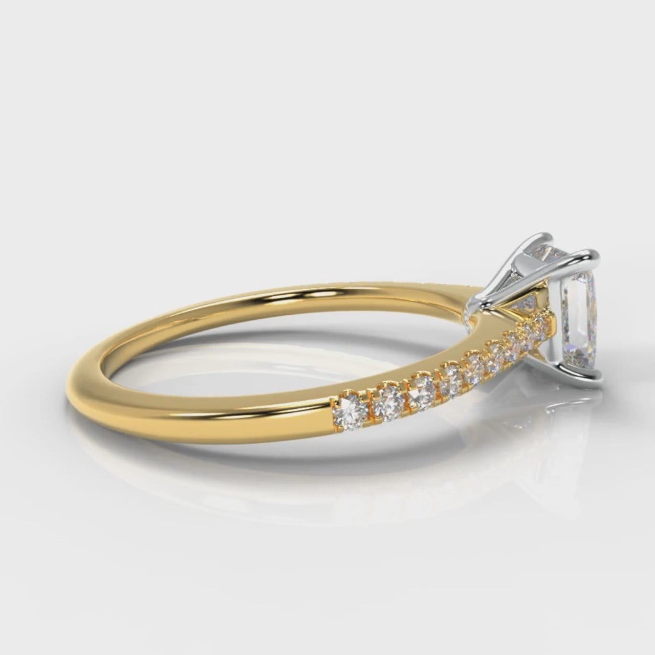 Petite Micropavé Princess Cut Diamond Engagement Ring - Yellow Gold