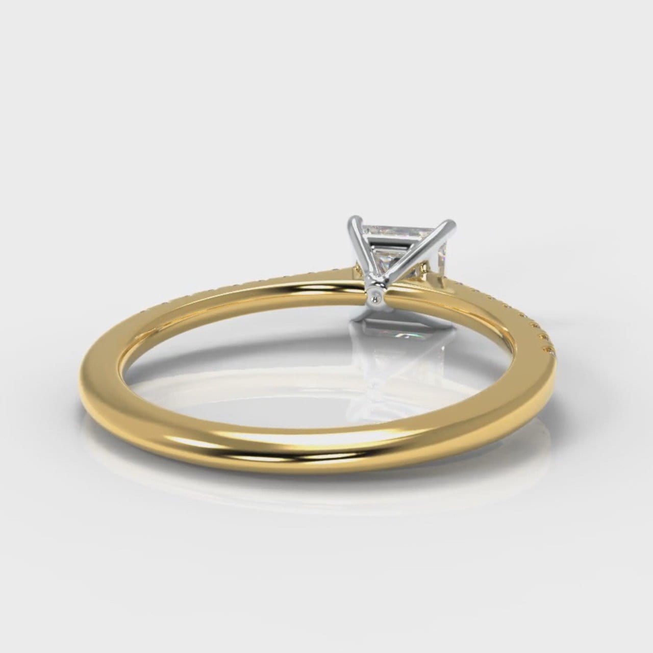 Petite Micropavé Princess Cut Diamond Engagement Ring - Yellow Gold