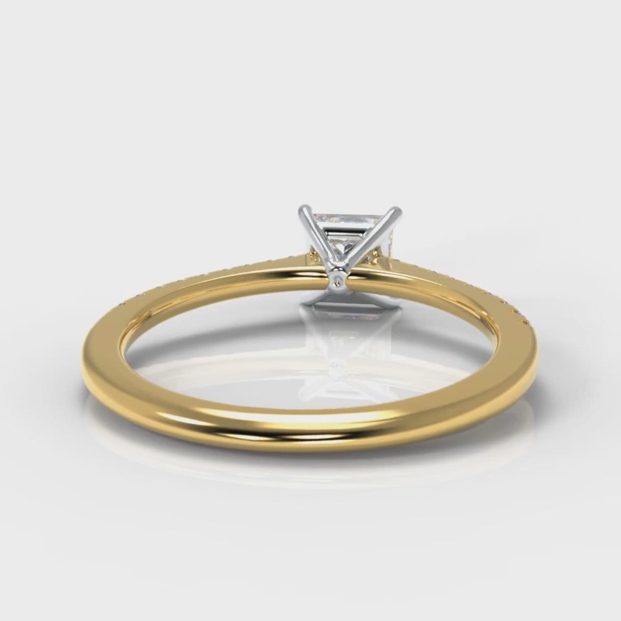 Petite Micropavé Princess Cut Diamond Engagement Ring - Yellow Gold