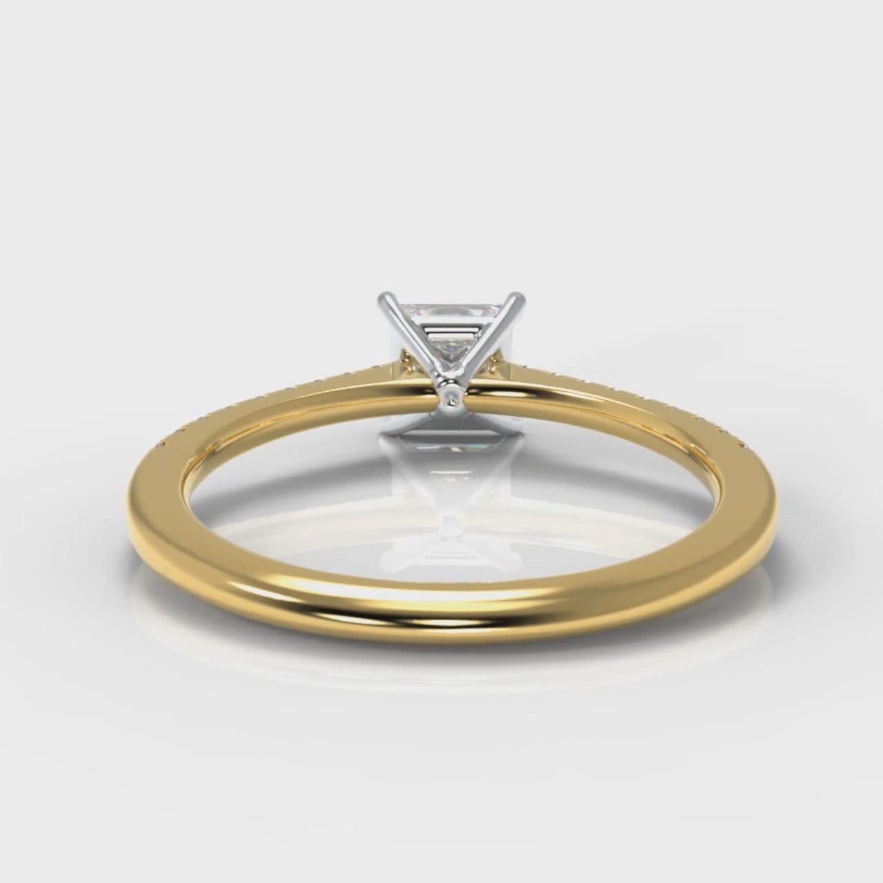 Petite Micropavé Princess Cut Diamond Engagement Ring - Yellow Gold
