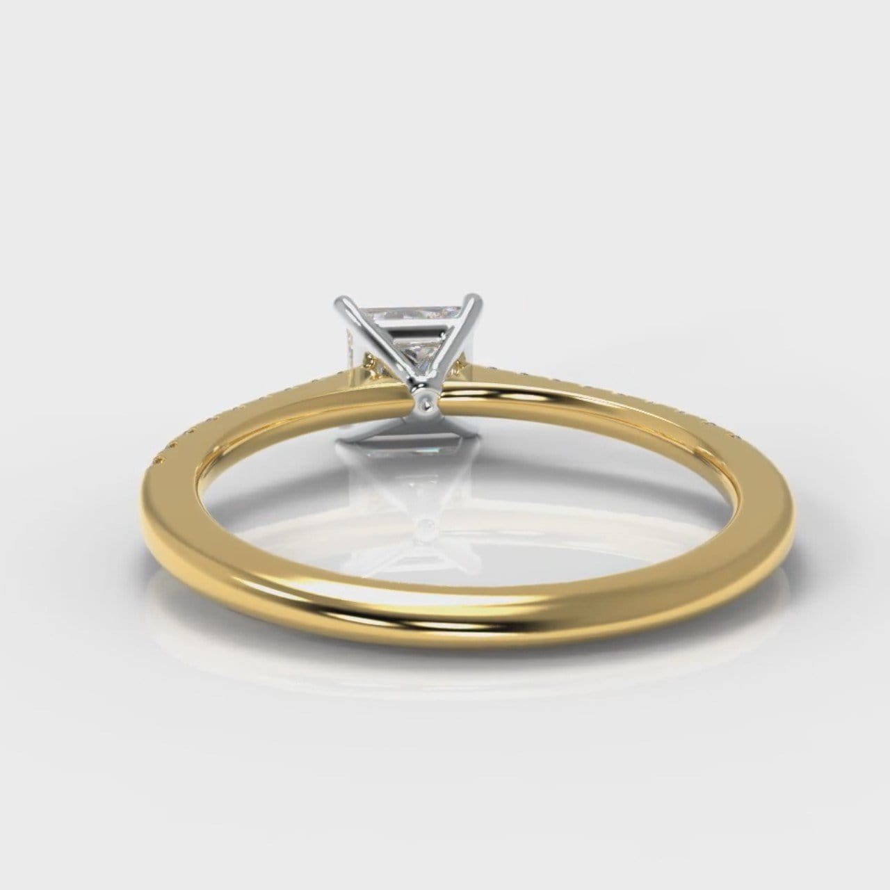 Petite Micropavé Princess Cut Diamond Engagement Ring - Yellow Gold