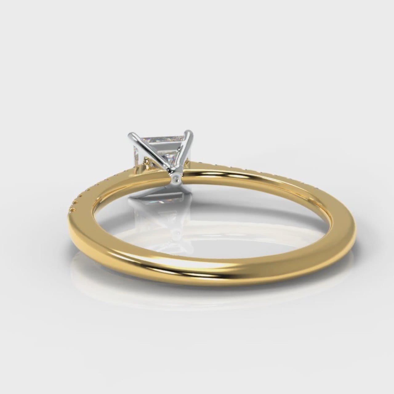 Petite Micropavé Princess Cut Diamond Engagement Ring - Yellow Gold