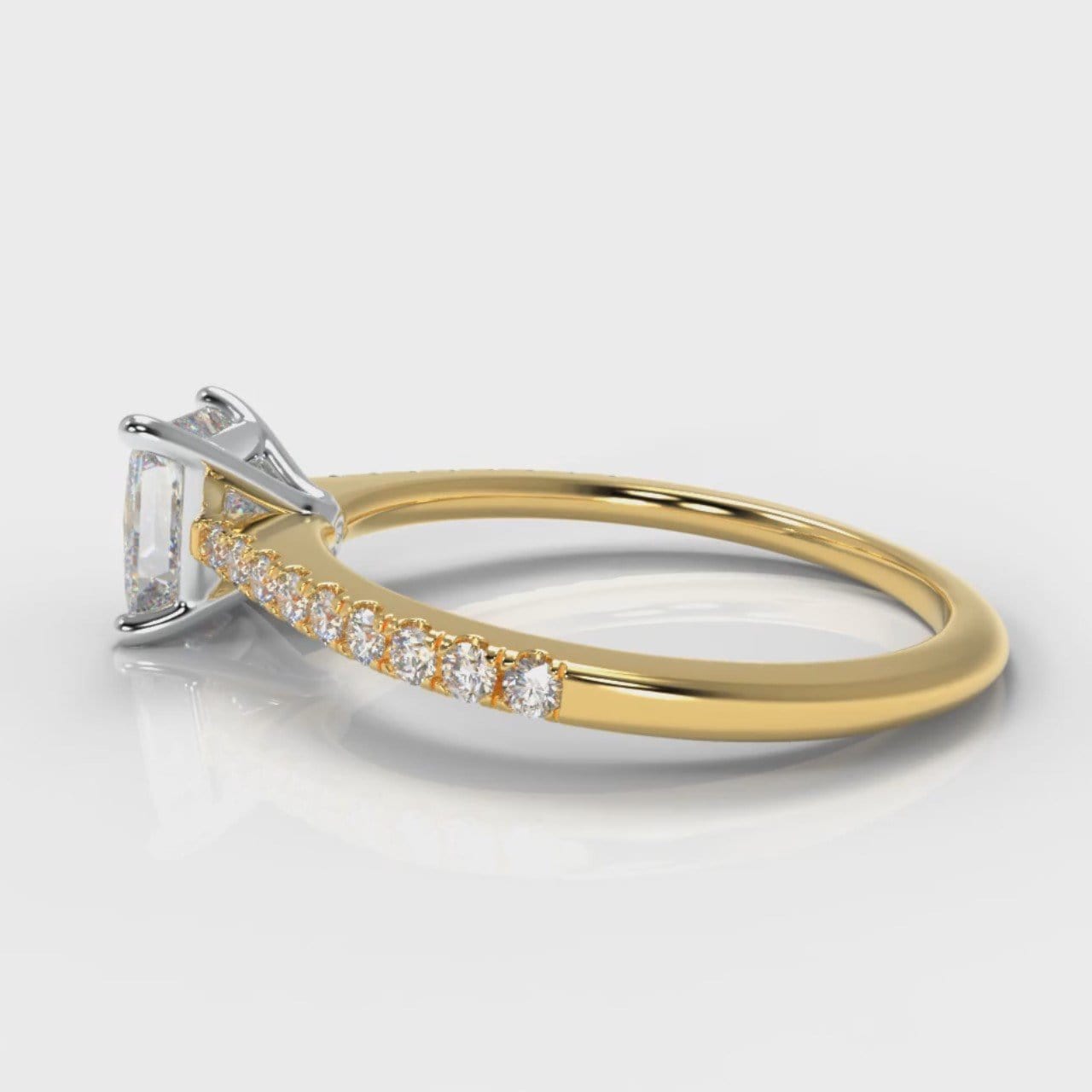 Petite Micropavé Princess Cut Diamond Engagement Ring - Yellow Gold