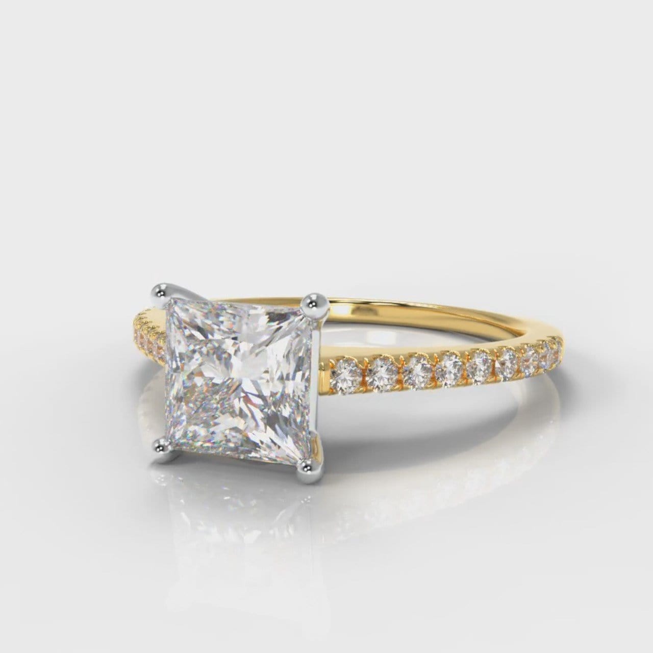 Petite Micropavé Princess Cut Diamond Engagement Ring - Yellow Gold