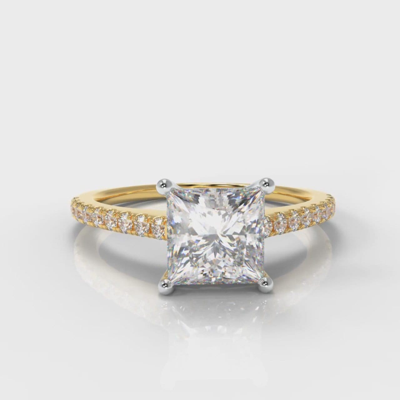Petite Micropavé Princess Cut Diamond Engagement Ring - Yellow Gold