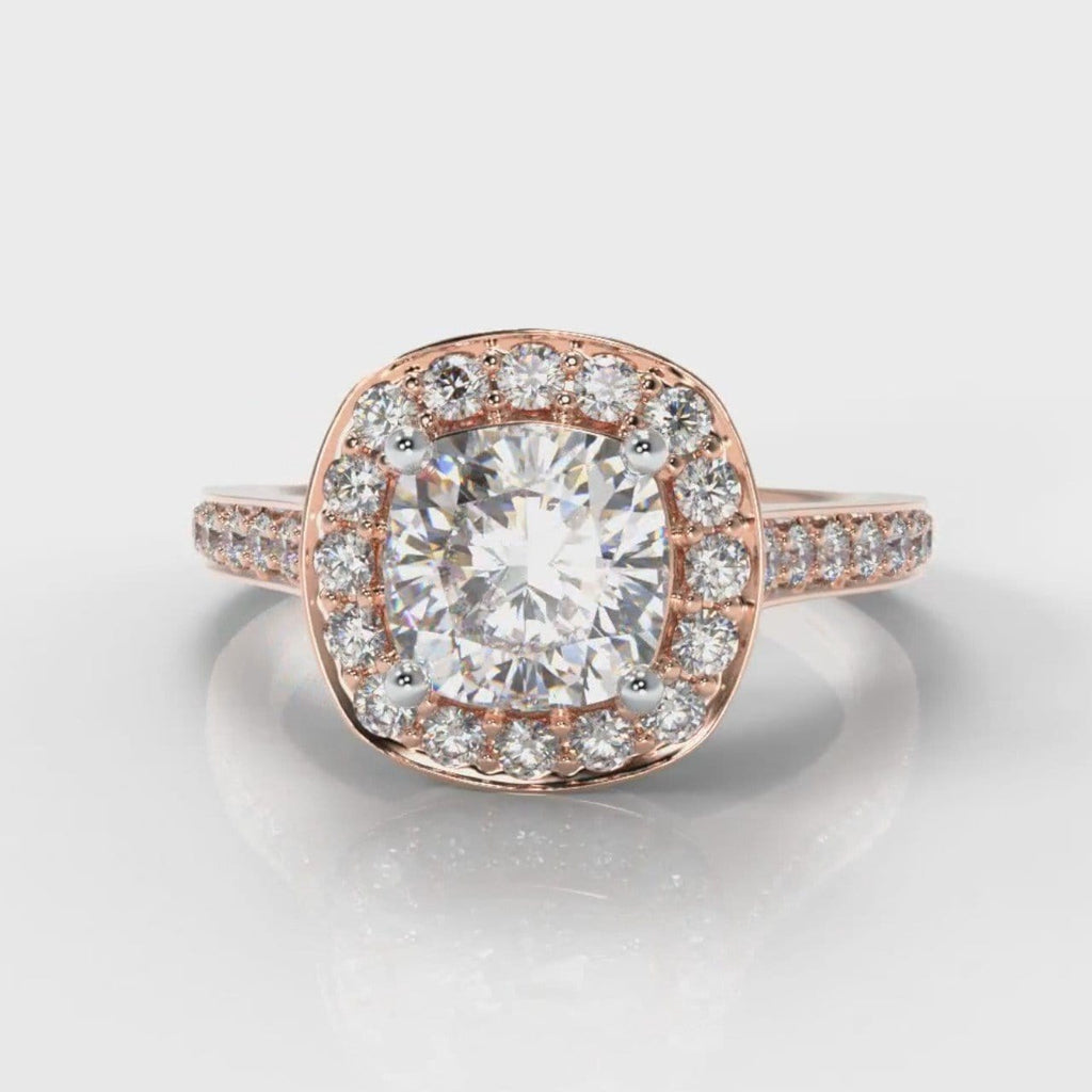Pavé Cushion Cut Diamond Halo Engagement Ring - Rose Gold