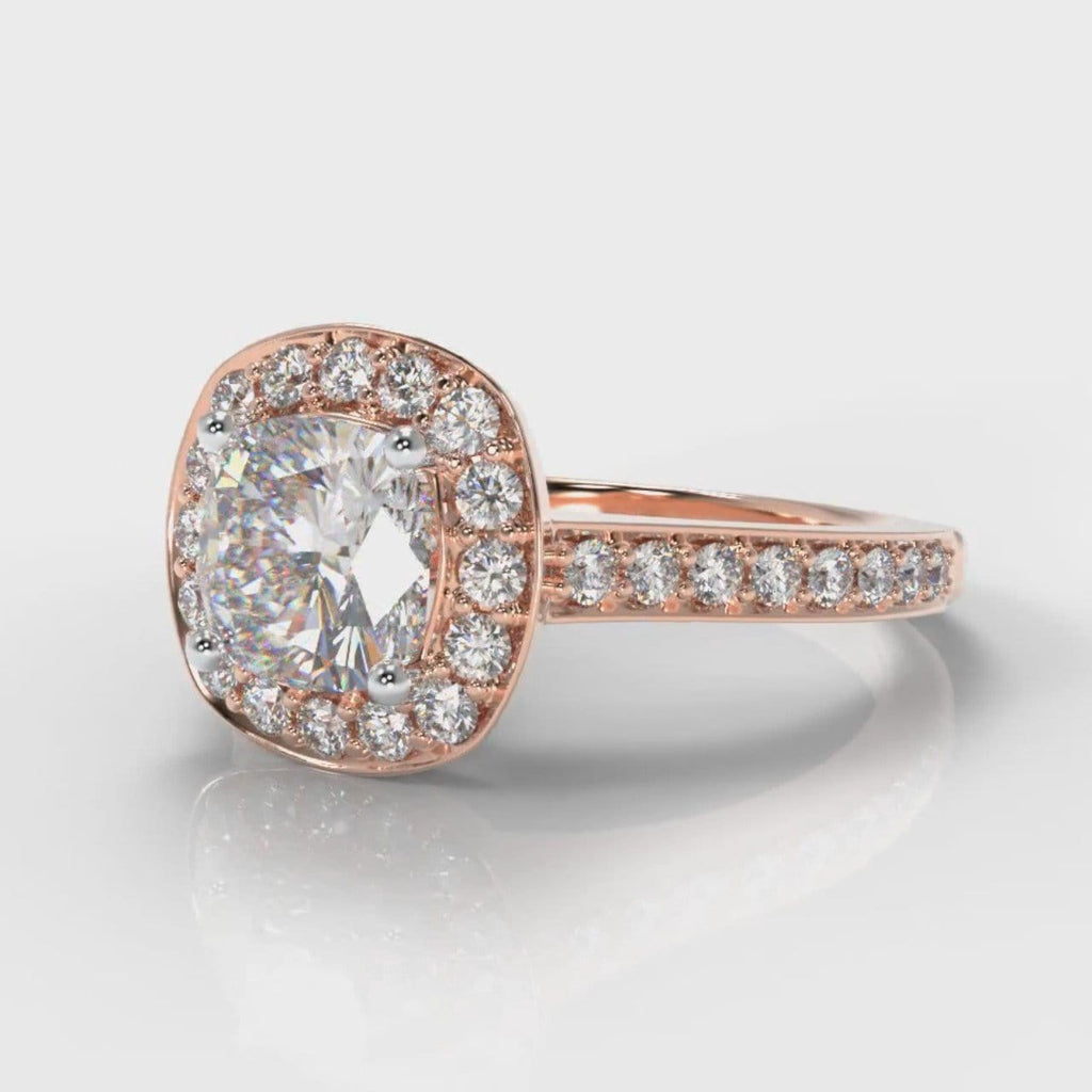 Pavé Cushion Cut Diamond Halo Engagement Ring - Rose Gold
