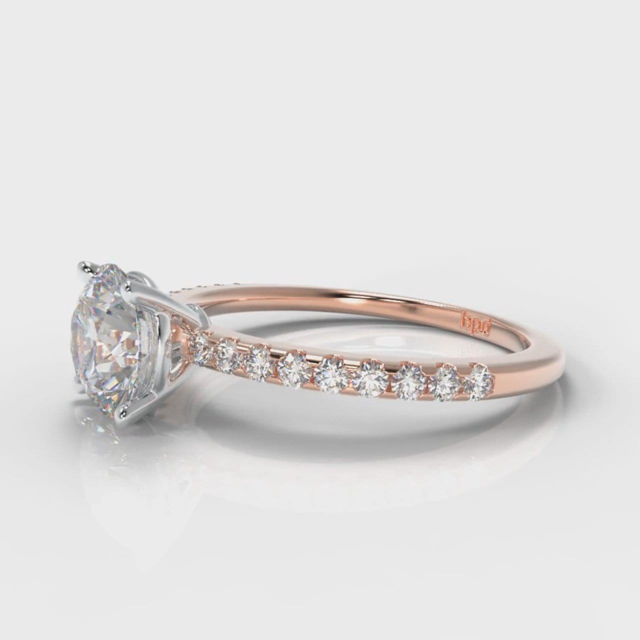 Petite Micropavé Round Brilliant Cut Diamond Engagement Ring - Rose Gold